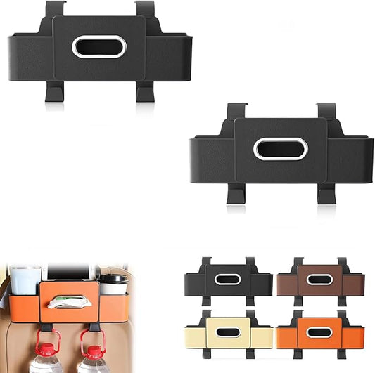3 in 1 Car Backseat Organizer with Cup Holder, Leather Multifunctional Seat Back Storage with Tissue Box, Phone Holder and Hooks, for Hold Phones, Snacks, Drinks, and Handbags (Black,2PCS)
