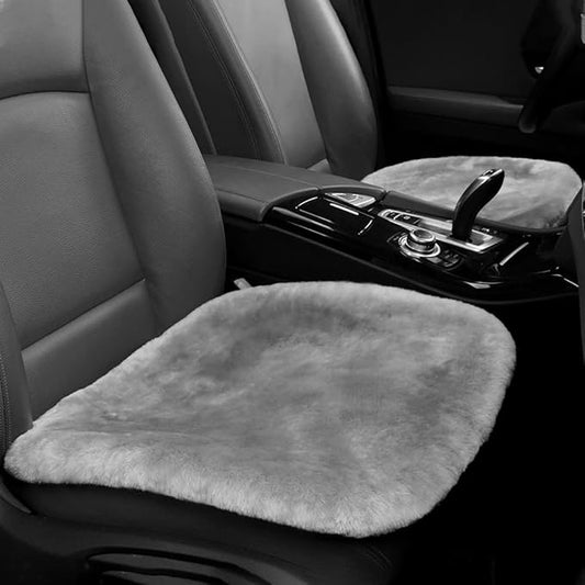 Genuine Sheepskin Auto Seat Pad, Australian Soft Wool Seat Cover Breathable and Sweat-Wicking Comfort Warm Universal Fit,19.2 inch x19.2 inch (Front seat Cushion 2pcs, Gray)