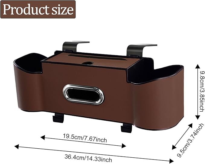 Car Backseat Organizer for Kids & Travelers - 4 in 1 Multifunctional Car Seat Back Storage with Cup Holder, Tissue Box, Snack/Handbag Holder - Nappa Leather Universal Fit for SUV/Van/Sedan (Brown)