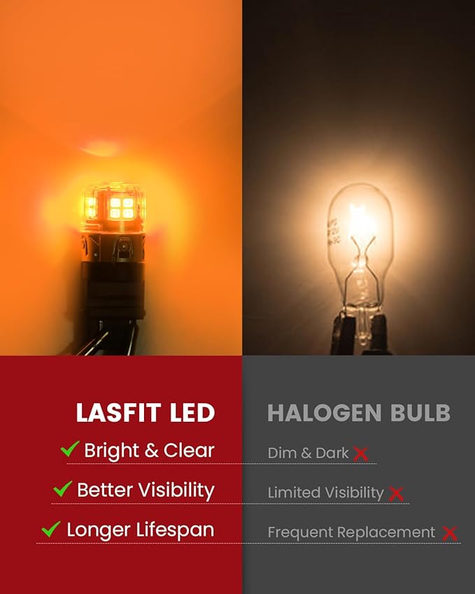 LASFIT 3157 LED Bulb Turn Signal Lights Amber Yellow, Upgrade 500% Bright 3156 3157a 3057 4157 4057 LED, Replacement Bulbs with Projector Rear Blinker Lights (Need Resistor), 2pcs