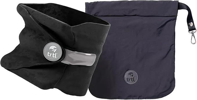 trtl Pillow - Scientifically Proven, Super Soft Neck Support Travel Pillow for Airplanes - Lightweight and Machine Washable - Ergonomic Design for Traveling on Flights, Cars, and Trains - Black