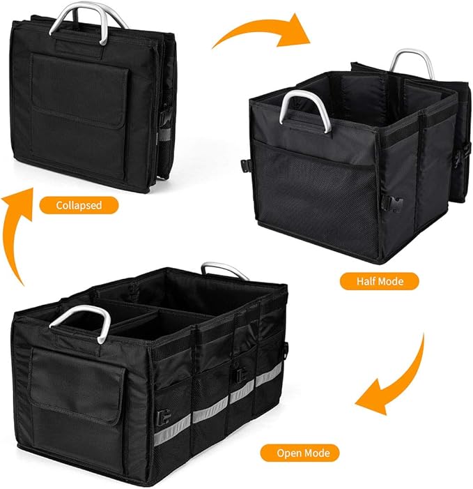 i BKGOO Car Trunk Organizer with Lid,Collapsible Car Trunk Storage Organizer,Multi-Compartment Car Organizer for auto, SUV, Truck, Minivan Black, X-Large