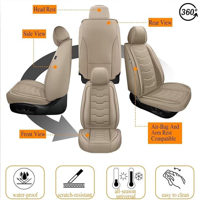 Car Seat Covers Fit for Hyundai Accent 2017-2024 2025 Waterproof Faux Leather Seat Covers Cushion Protector Car seat Covers Compatible Airbag(5 Seats, Beige)