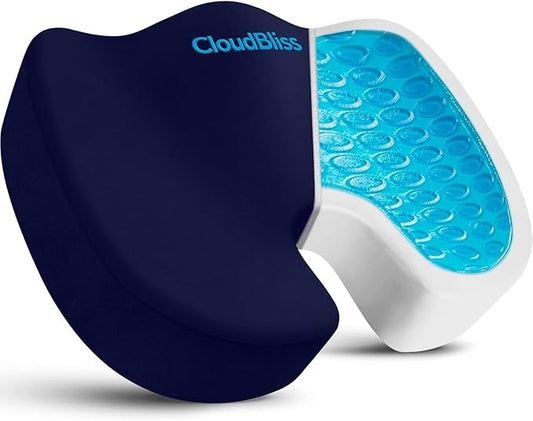 CloudBliss Gel Seat Cushion - Cooling Gel Enhanced, Memory Foam, Ergonomic Seat Cushion for Long Sitting for Office, Game, Car, Airplane (X-Large, Blue)