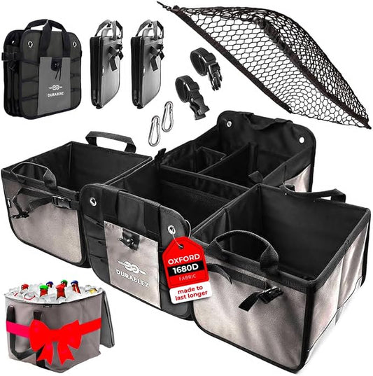 Modular 5-Section Trunk Organizer XL – Car Storage for Groceries, Tools, Sports Gear, Emergency Kits – Extra Large Multi-Module Cargo Box, Foldable, Detachable, Heavy Duty Design – Gray