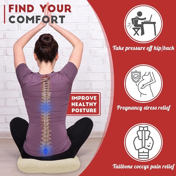 Stuffed Donut Pillow Seat Cushion | for Tailbone and Coccyx Pain, Hemorrhoids, Bed Sores, Pregnancy, Prostate, Surgery Recovery, Sitting Pressure Relief, for Home, Office and Car (Beige)