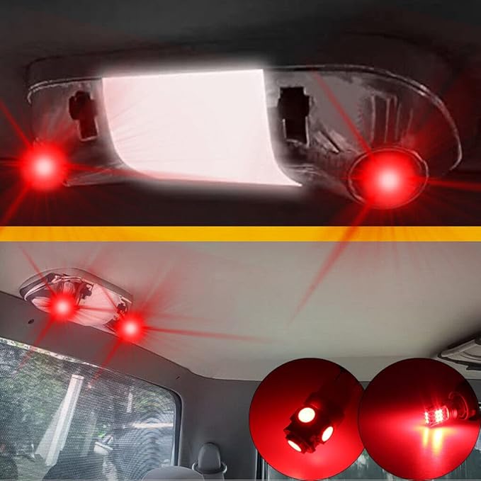 3Pcs Red Interior Map Dome Light LED Bulbs Compatible with 1987-1996 Ford F-150 F-250 Bronco