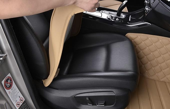 Luxury PU Leather Car Seat Cover Protector Front Car Seat Cover Seat Bottom Cover Single Seat Cover-Compatible with 90% Vehicles (Width 20.8× Deep21 × Thick 0.2 inch) (Beige)