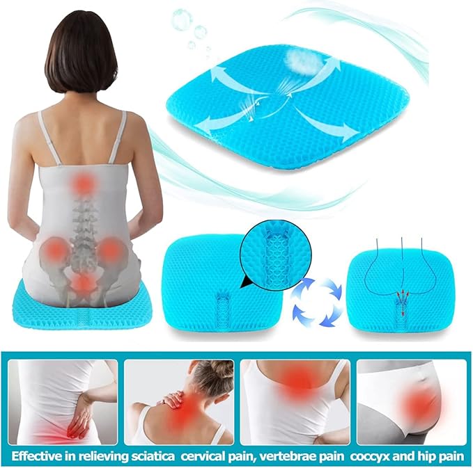 masteymoh Gel Seat Cushion for Long Sitting, Gel Cushions for Pressure Sores Relief, 18.5x17.3x1.2 Inches Cooling Gel Car Seat Cushion, Seat Cushions for Office Chairs with Breathable Nonslip Cover