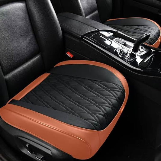Luxury Faux Leather Car Seat Cover Front Bottom Protector, Seat Cushion Without Backrest, Anti-Slip and Wrap Around The Bottom, Fit Most Cars & Vehicles, 2 Piece, Brown&Black