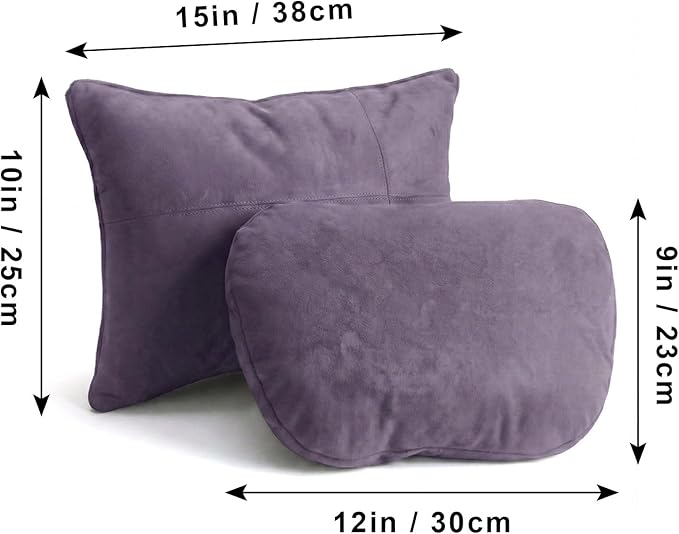 2PCS Car Pillow for Car Neck Pillow for Driving Seat Lumbar Support Soft Cushion with Extra Filling Accessories Back Support for Travel Nap and Trips Sleeping (Violet, Head and Lumbar)