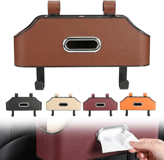 3-in-1 Car Backseat Organizer, 2026 Multifunctional Car Back Seat Storage Organize Box with Cup Holder Tissue Box, for Hold Phones, Snacks, Drinks, Handbags (Brown)