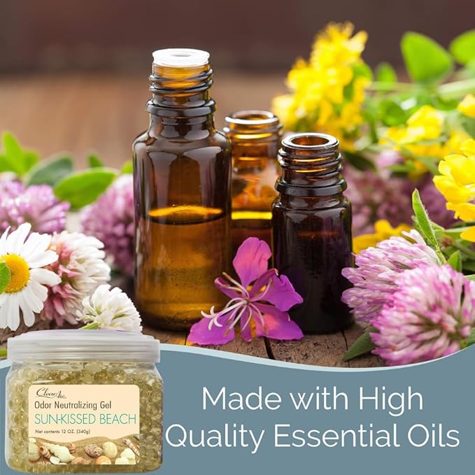 Clear Air Odor Eliminator Gel - 12 oz, Pack of 2 - Air Freshener Made with Essential Oils - Eliminates Odors in Bathrooms, Cars, Boats, RVs & Pet Areas - Sun-Kissed Beach Scent