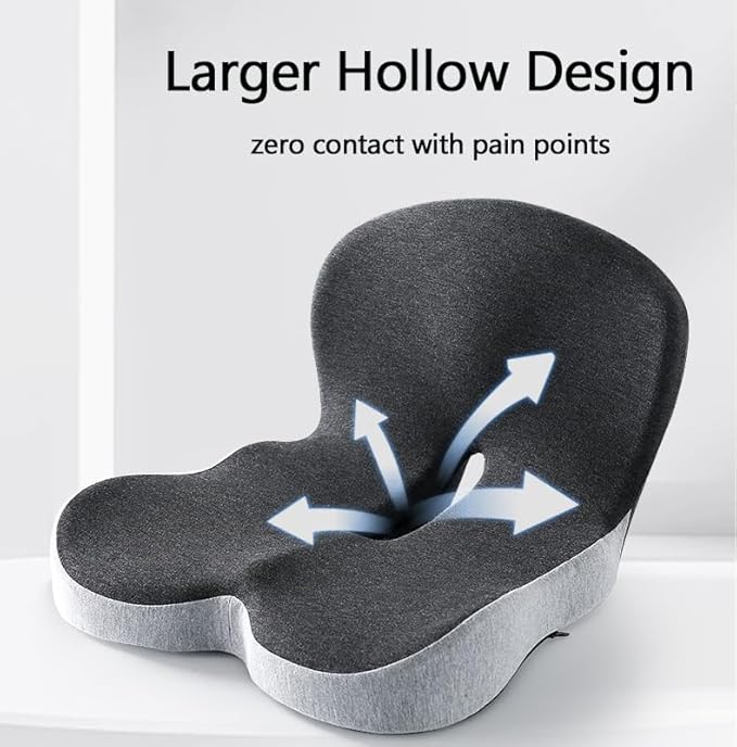 Back and Seat Cushion, Car Seat Cushion, Soothe+ Cushion, Pressure Relief, Non-Slip Belt Backrest, Ergonomic Memory Foam Backrest (Black)