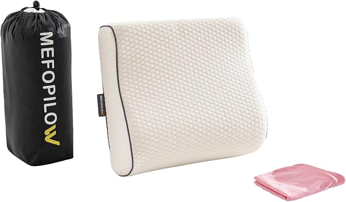 Memory Foam Travel Pillow with Washable Cover & Carry Bag – Compact, Soft & Breathable Neck Pillow for Airplane, Camping & Car (White- with Extra Pink Cotton Cover, 13.8x11.8x3.9/3.1 inches)