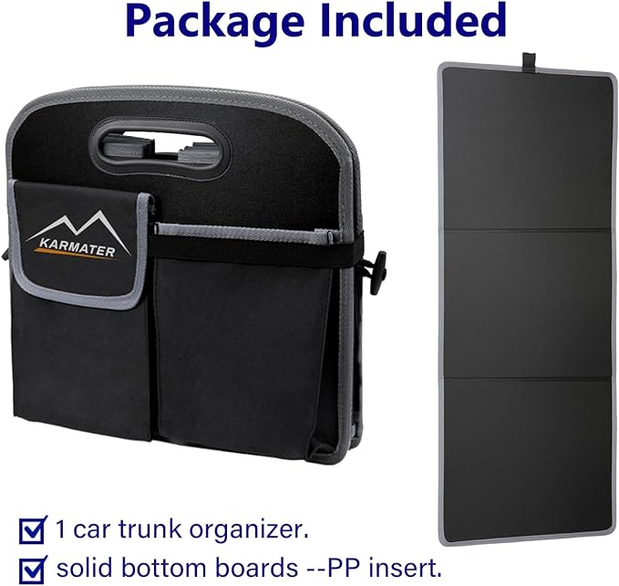 M KARMATER Car Trunk Organizer,Machine Washable PP Materials 3 Compartments Car Storage,95L Waterproof Polyester Cars Accessories Organizer and 6 Pockets, Suitable for SUV, Minivan, Truck(Black)