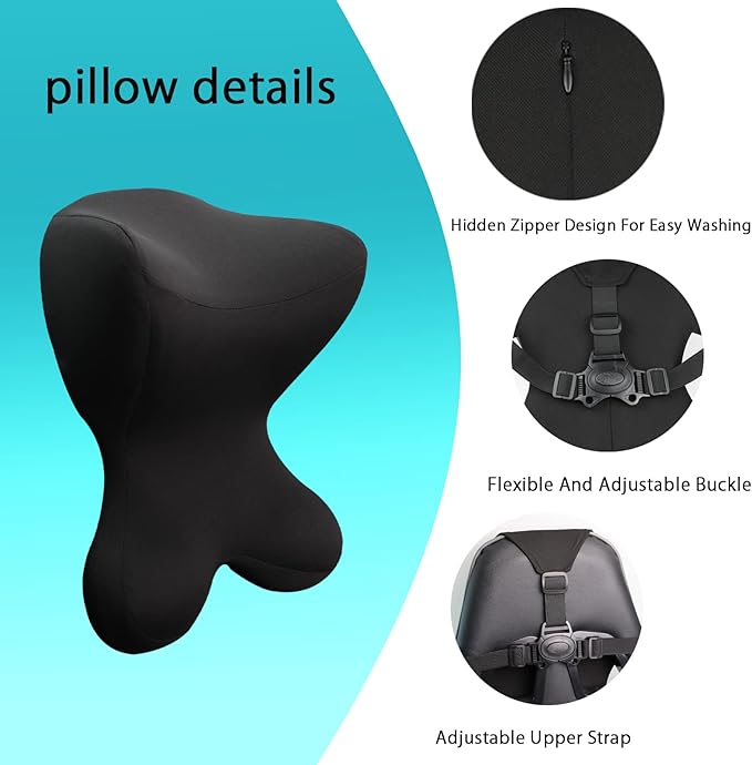 Car Neck Pillow for Driving Seat Car headrest Pillow/Gaming Chair Pillow with Adjustable Strap Removable Cover Ergonomic Design Neck Support Pillow for auto, Office Chair, Gaming Chair(Black)