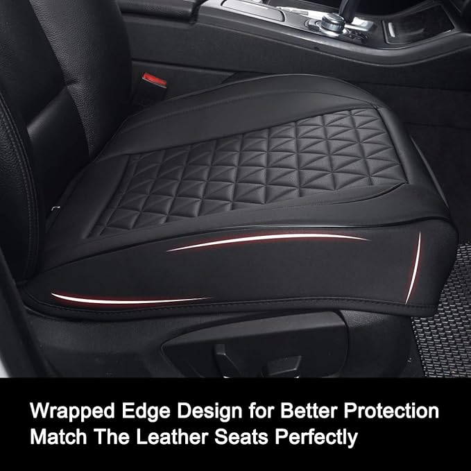 Black Panther 1 Pair Front Seat Covers Luxury Faux Leather Bottom Seat Cushions, Anti-Slip and Wrap Around The Bottom, Fit 95% of Vehicles - Black