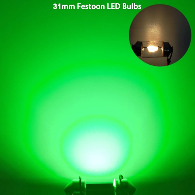 XINYANG 2PCS DE3175 Festoon LED Car Bulb 31mm 1.22in Canbus No Error LED Light Bulb Extremely Bright 12SMD 4014 Chipsets DE3021 LED Lamp for License Plate Dome Map Door Courtesy Lights,Green