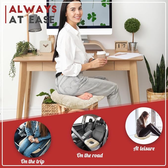 Stuffed Donut Pillow Seat Cushion | for Tailbone and Coccyx Pain, Hemorrhoids, Bed Sores, Pregnancy, Prostate, Surgery Recovery, Sitting Pressure Relief, for Home, Office and Car (Beige)