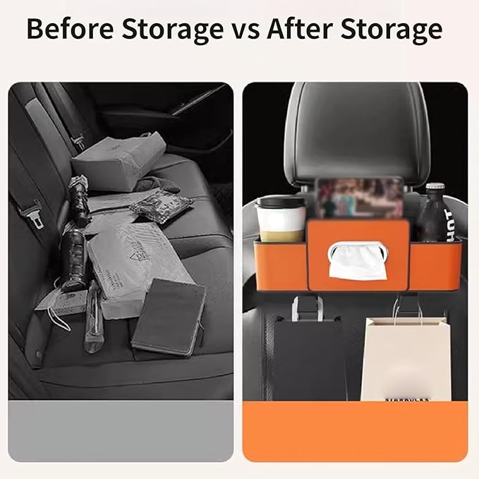 Back Seat Car Organizer,2026 New 4 in 1 Multifunctional Car Back Seat Storage Box with Drink Cup Holder Tissue Box, Car Seat Gap Filler Organizer for Hold Phone,Snacks, Drinks, Handbag (Red)