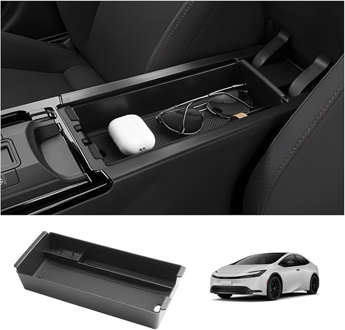 LUWU 2025 2026 Prius Center Console Organizer for 2023 2024 2025 2026 Toyota Prius LE/XLE/Limited/Nightshade Accessories Armrest Console Storage Box Glove Organizer Tray ABS Material (Black)