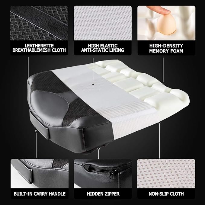 Car Memory Foam Heightening Front Seat Cushion for Short People Driving, Hip(Coccyx/Tailbone) and Lower Back Pain Relief Butt Pillows, Adult Booster Seat for Car. (Black)