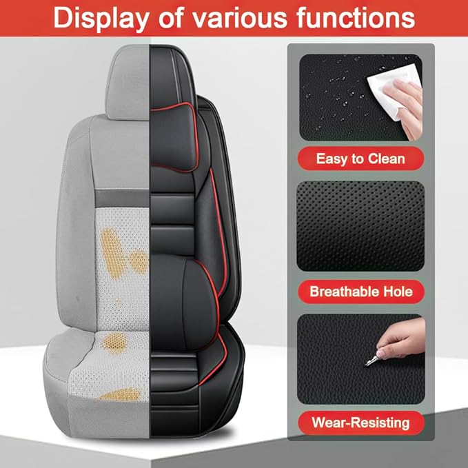 2 Seat Covers Fit for Acura ILX 2013-2022, Waterproof Premium Leather Automotive Accessories Seat Protectors Seat Cushions Wear-Resistant Car Seat Covers（Black&Red,Front Deluxe）