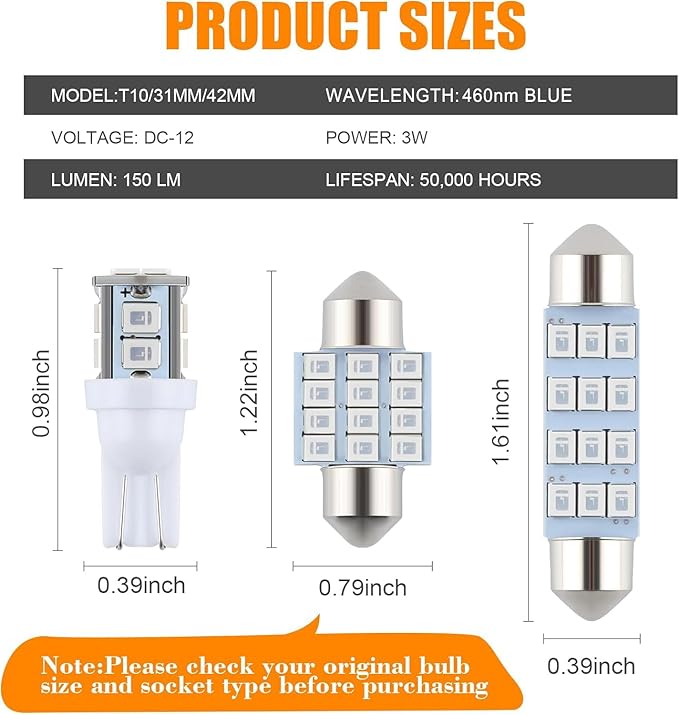 24 Pieces Dome Light LED Car Interior Bulb Kit Set 194 T10 DE3175 578 31mm 42mm Bulbs Interior Replacement Lights for Car Map License Plate Door Side Marker Cornering Trunk Light - Blue