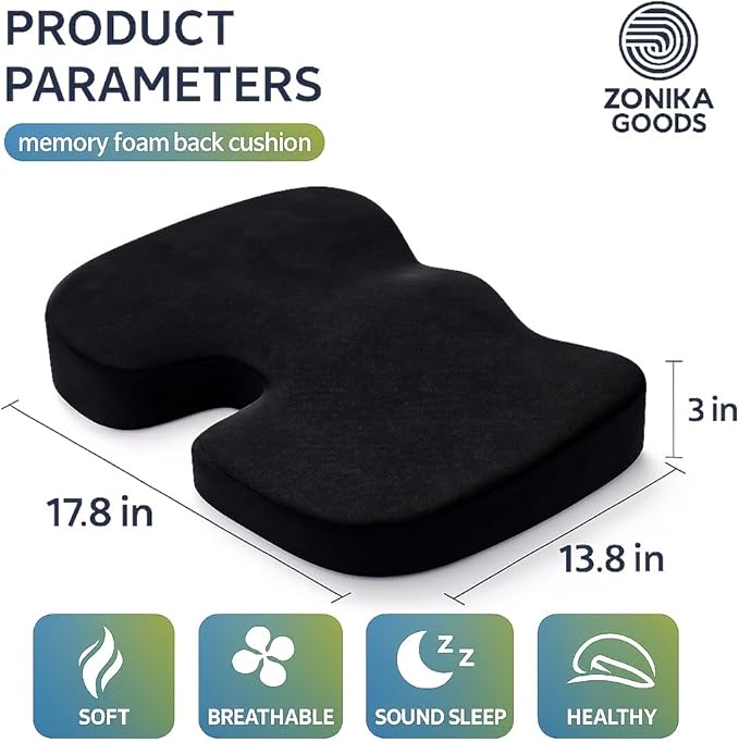 Ergonomic Gel Insert Memory Foam Seat Cushion | Cooling Gel Pad | Sciatica | Back Pain Relief | Office Chair Cushion |Stadium Seat, Airplane Seat Cushion, Chair Pads | Lumbar Support Pillow |Hip Pads