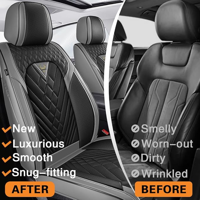Fit for Dodge Dakota Seat Covers 2000-2011, Nappa Leather, 360° Full Protection, Thick Padding & Memory Foam, Waterproof & Stain-Resistant Car Seat Cover (Full Set,Gray&Black)