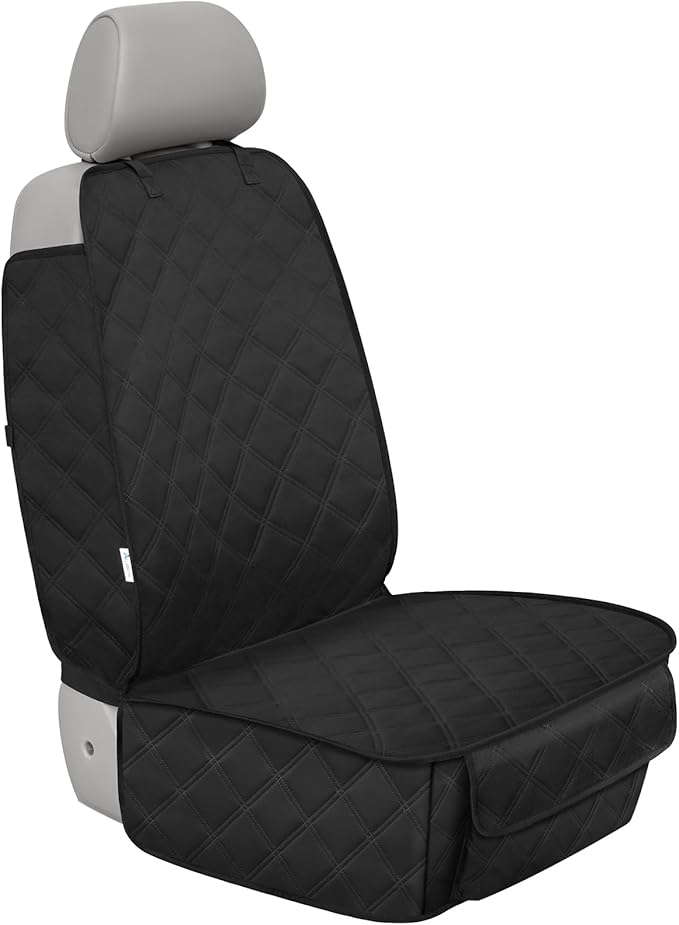 Heavy Duty Front Seat Cover with Side Flaps - Waterproof Secure Fit Captain Seat Protector for Dogs & Humans, Protects from Dirt, Fur, Scratches, Fits Cars, SUVs, Trucks, Minivans(1-Pack)