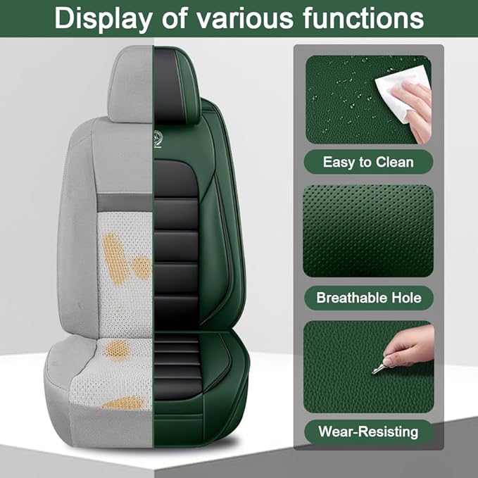 5 Seat Covers Fit for Acura ZDX 2024, Waterproof Premium Leather Automotive Accessories Seat Protectors Seat Cushions Wear-Resistant Car Seat Covers（Black&Green,Full Set）