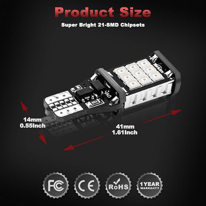 Yorkim 912 921 LED Backup Light Bulbs Red, High Power 2835 21-SMD Chipsets Extremely Bright Error Free T15 906 904 902 W16W for Back Up Lights Reverse Lights, Pack of 2