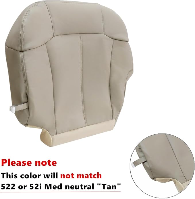 SecosAutoparts Driver Side Front Bottom Leather Seat Cover & Foam Cushion Light Tan# 522 or 922 Compatible with Chevy Silverado Tahoe Avalanche Suburban 1999 2000 2001 2002