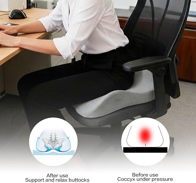 18 x 16.5 Inch Memory Foam Seat Cushion for Office Chair & Car, Pressure Buttocks Relief Comfort Cushions for Home, Work & Travel, Grey Seat Pad with Removable Washable Cover