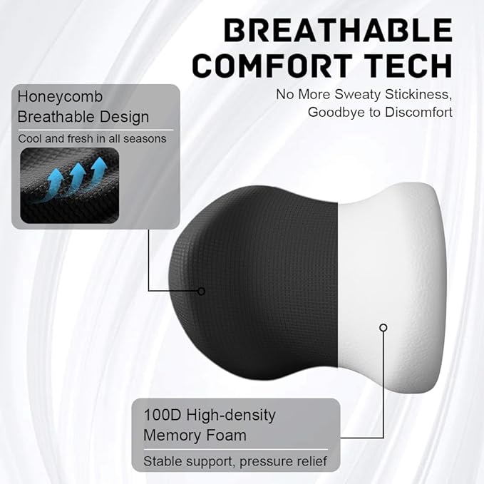 2Pack Car Neck Pillow - No Pressure & Odorless Memory Foam Car Headrest Pillow for Pain Relief, Ergonomic Support with Adjustable Strap & Breathable Removable Cover, Universal Fit(Black)