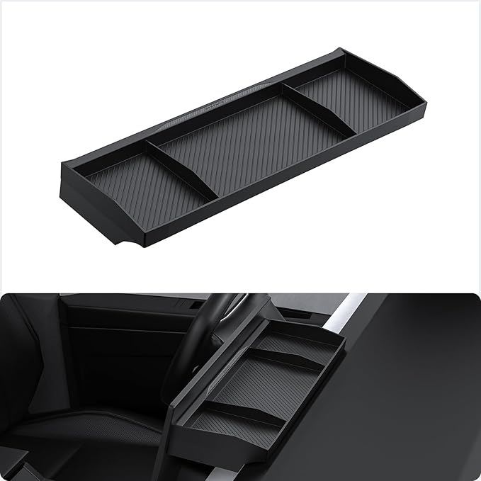 BASENOR Behind Screen Storage for Tesla Cybertruck Accessories 2024-2026, (Proprietary Design) Custom-Fit Center Console Sunglasses Holder & Hidden Dashboard Storage Tray