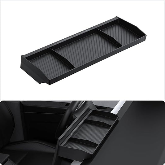 BASENOR Behind Screen Storage for Tesla Cybertruck Accessories 2024-2026, (Proprietary Design) Custom-Fit Center Console Sunglasses Holder & Hidden Dashboard Storage Tray