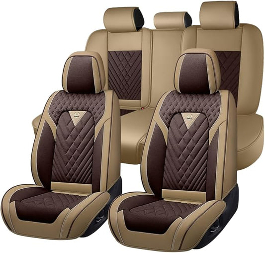 Fit for Dodge Dakota Seat Covers 2000-2011, Nappa Leather, 360° Full Protection, Thick Padding & Memory Foam, Waterproof & Stain-Resistant Car Seat Cover (Full Set,Brown&Beige)