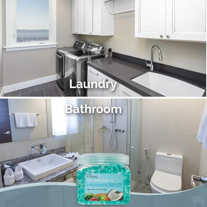 Clear Air Odor Eliminator Gel - 12 oz, Pack of 2 - Air Freshener Made with Essential Oils - Eliminates Odors in Bathrooms, Cars, Boats, RVs & Pet Areas - Hawaiian Breeze Scent