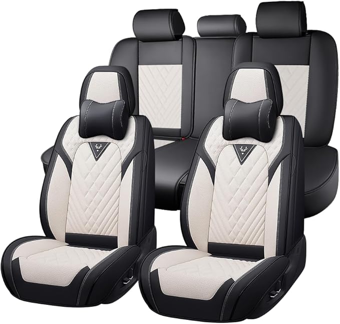 Fit for Dodge Dakota Seat Covers 2000-2011, Nappa Leather, 360° Full Protection, Thick Padding & Memory Foam, Waterproof & Stain-Resistant Car Seat Cover (Full Set with Headrests,Cream White)