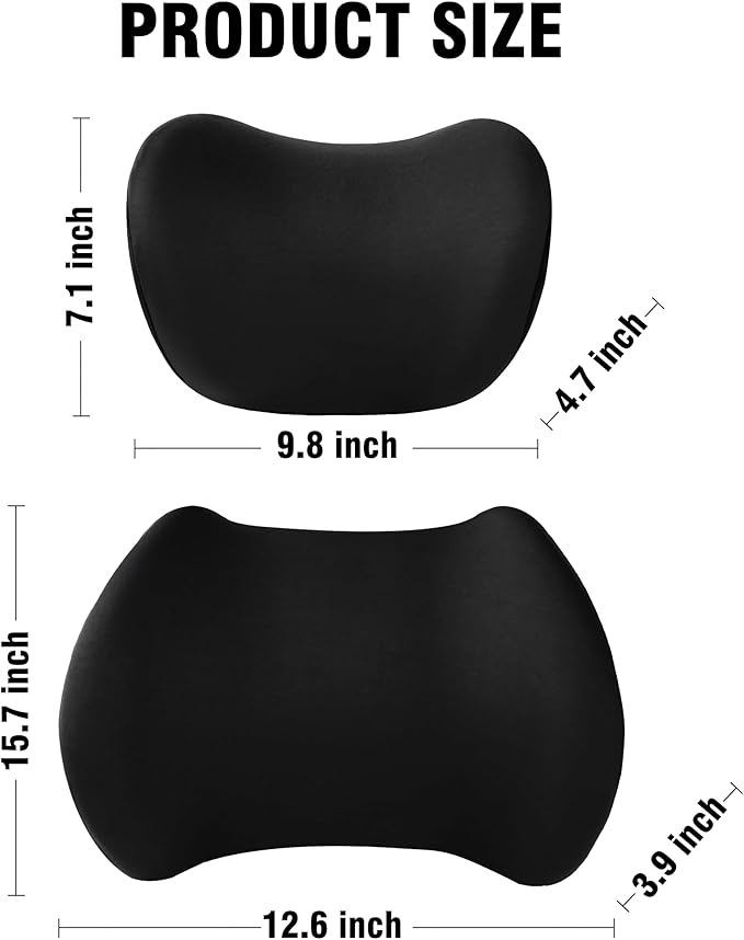 2025 New Car Headrest Pillow Set – The car Neck Pillow is as Soft as a Marshmallow, and The Lumbar Support Pillow for car can Soothe Lumbar Fatigue. Relieve Your Driving Tiredness. (Black)