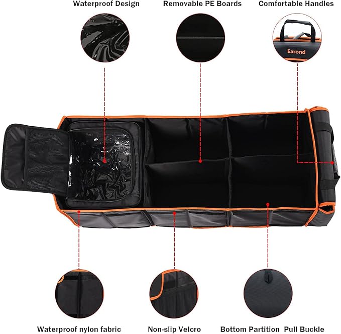 Large Trunk Organizer with Cooler, 3 Compartments SUV Cargo Organizer, Portable Trunk Organizer for suv,car,truck,rv,jeep(black)