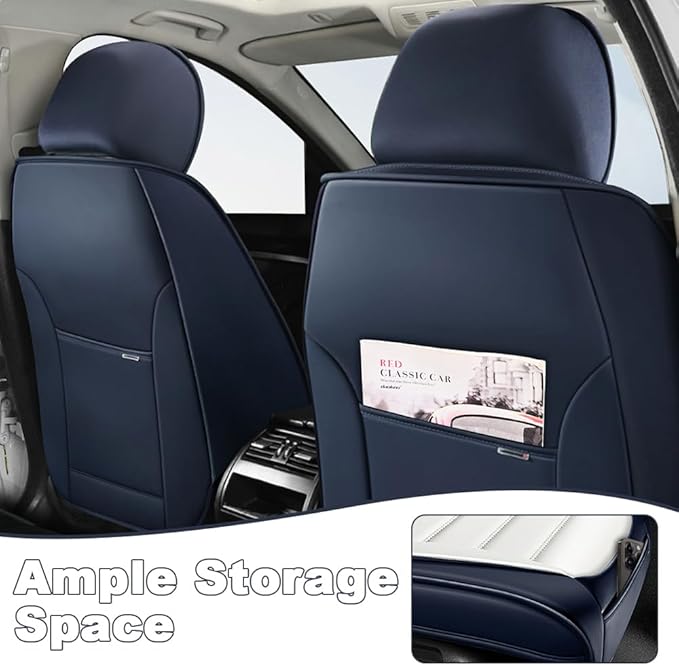 5 Seat Covers Fit for Acura ILX 2013-2022, Waterproof Premium Leather Automotive Accessories Seat Protectors Seat Cushions Wear-Resistant Car Seat Covers（Blue&White,Full Deluxe）