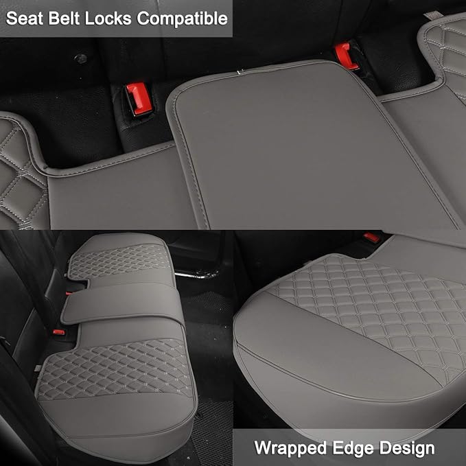 Black Panther Luxury PU Leather Rear Car Seat Cover, Compatible with Most Vehicles, Adjustable Length 49-55'', Diamond Pattern Embroidery (Gray)