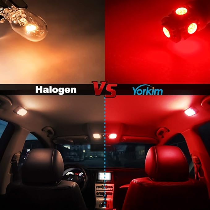 Yorkim 194 LED Bulbs Red Super Bright New 5th Generation, T10 168 LED Bulb for Car Interior Dome License Plate Map Door Courtesy Lights W5W 2825, Pack of 10