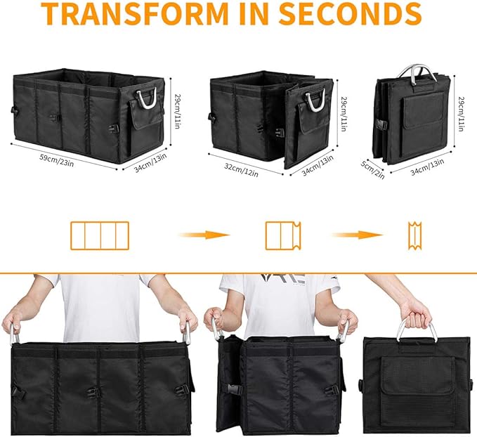 i BKGOO Car Trunk Organizer with Lid,Collapsible Car Trunk Storage Organizer,Multi-Compartment Car Organizer for auto, SUV, Truck, Minivan Black, X-Large