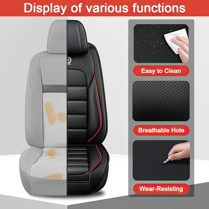 2 Seat Covers Fit for Acura ILX 2013-2022, Waterproof Premium Leather Automotive Accessories Seat Protectors Seat Cushions Wear-Resistant Car Seat Covers（Black&Red,Front Only）