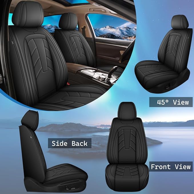 2PCS Front Leather Car Seat Covers Fit for Ford Ranger 2019-2025 Waterproof and Anti Staining Auto Protector Car Seat Covers (Black)